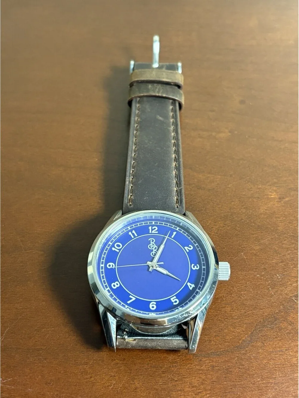 Beyond Boring Men's Quartz Watch Blue Dial Brown Leather Strap 100m Box
